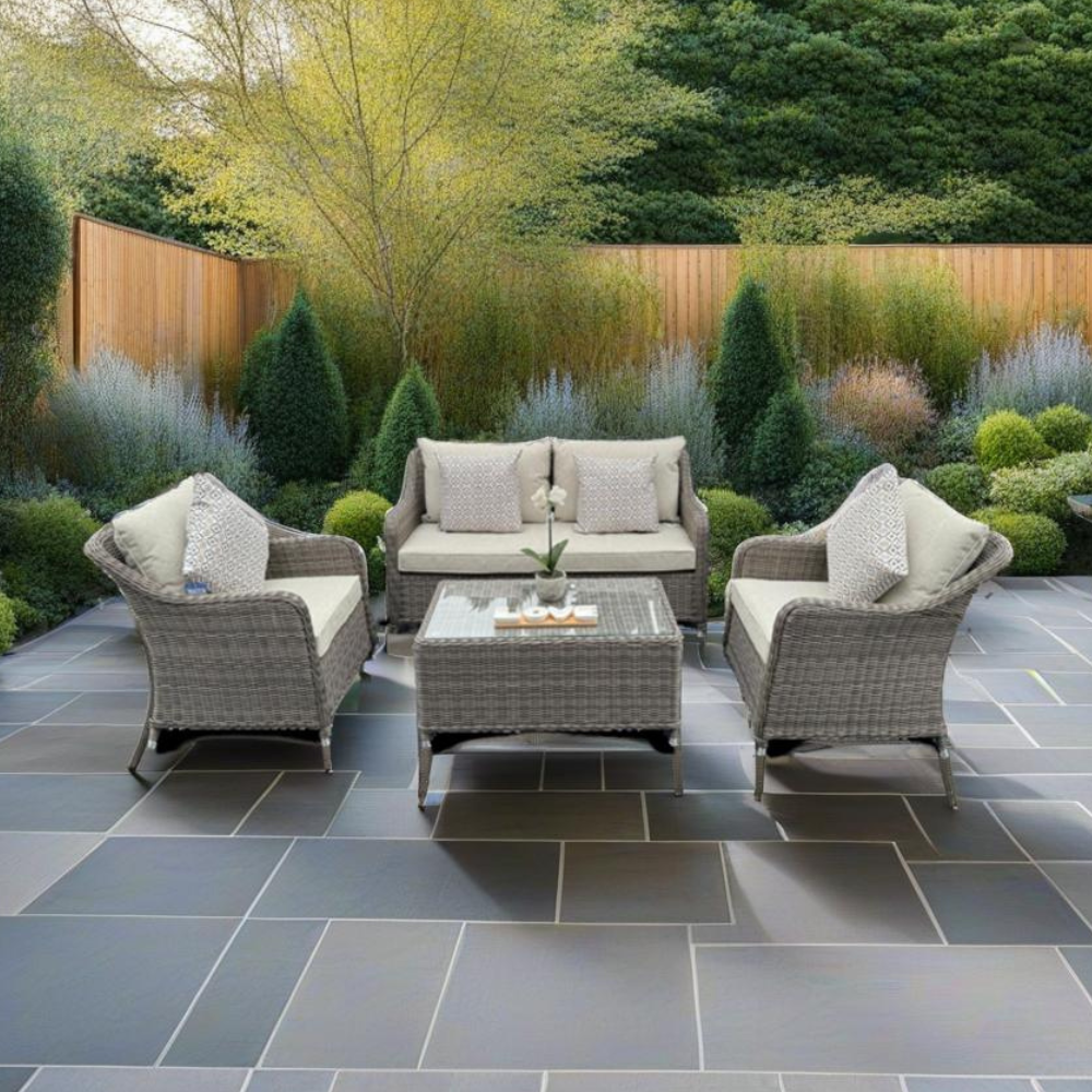 Kensington 2 Seat Sofa & Armchair Outdoor Set with Coffee Table | Grey | Seats 4
