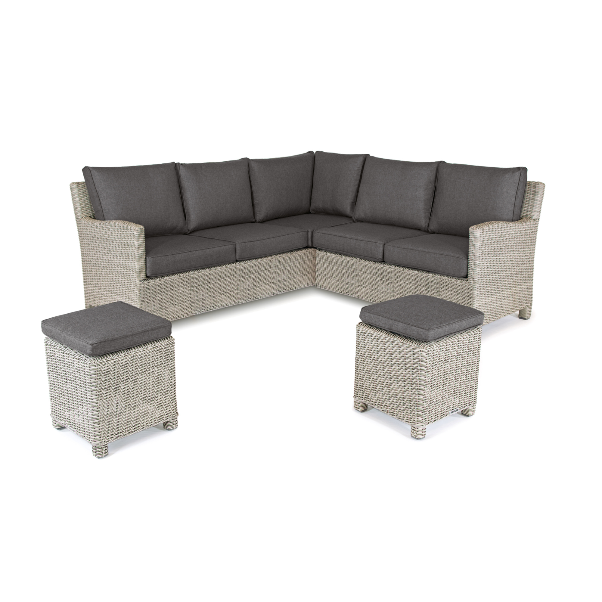 Kettler Palma Signature Mini Corner Sofa with Grey Taupe Cushion No Table | Whitewash Rattan